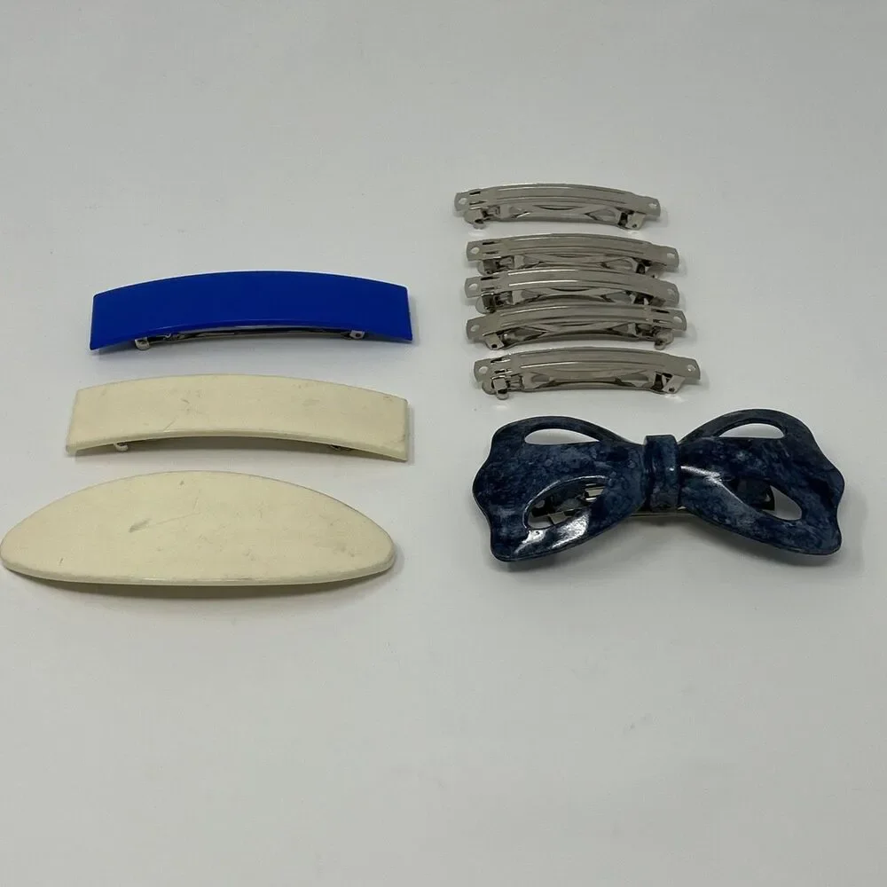 Vintage Plastic Metal Hair Clip Lot of 9 Hair Barrettes Hair Clips Retro